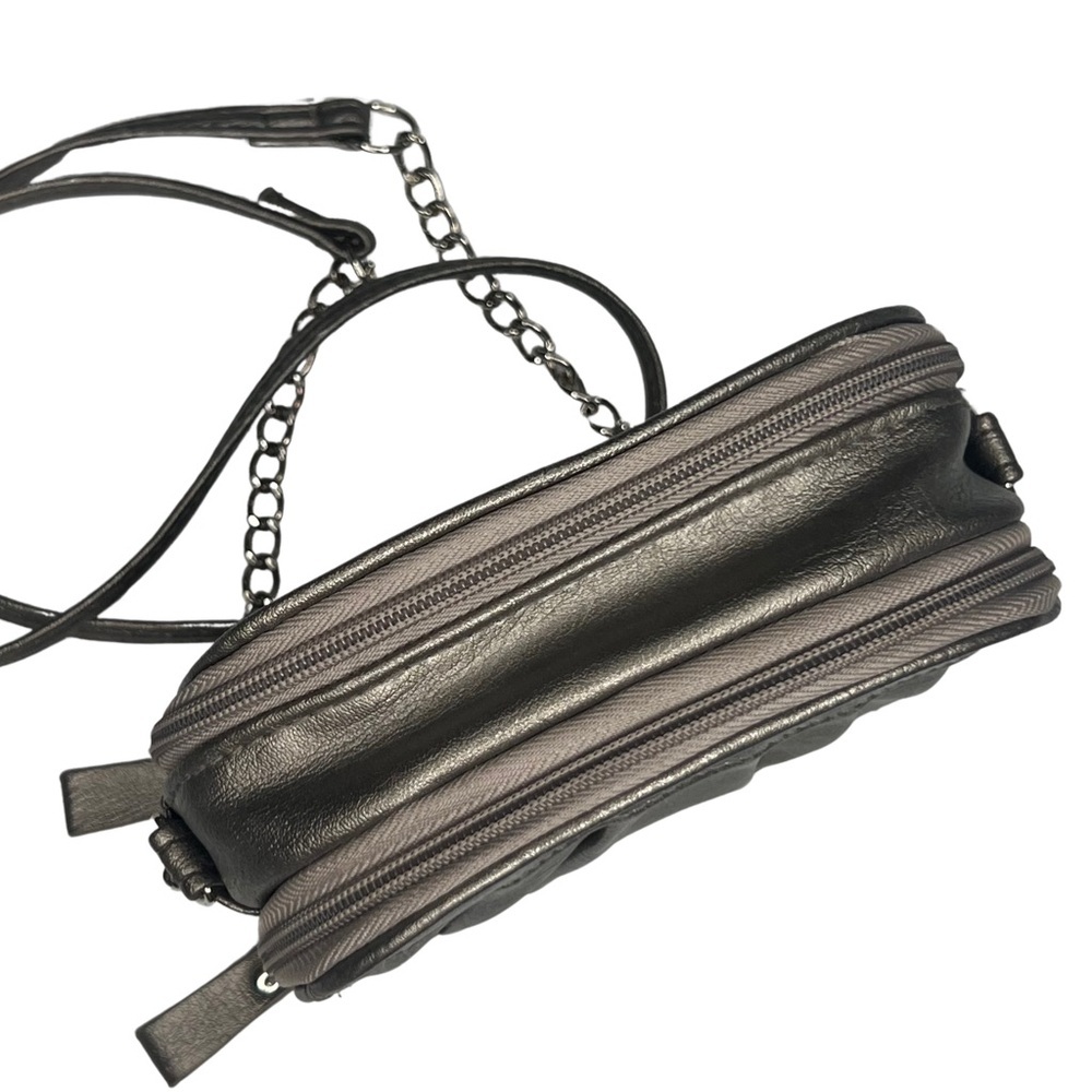 Jessica Simpson Mini Crossbody Shoulder Bag Purse Faux Leather Metallic Pewter - Picture 9 of 17